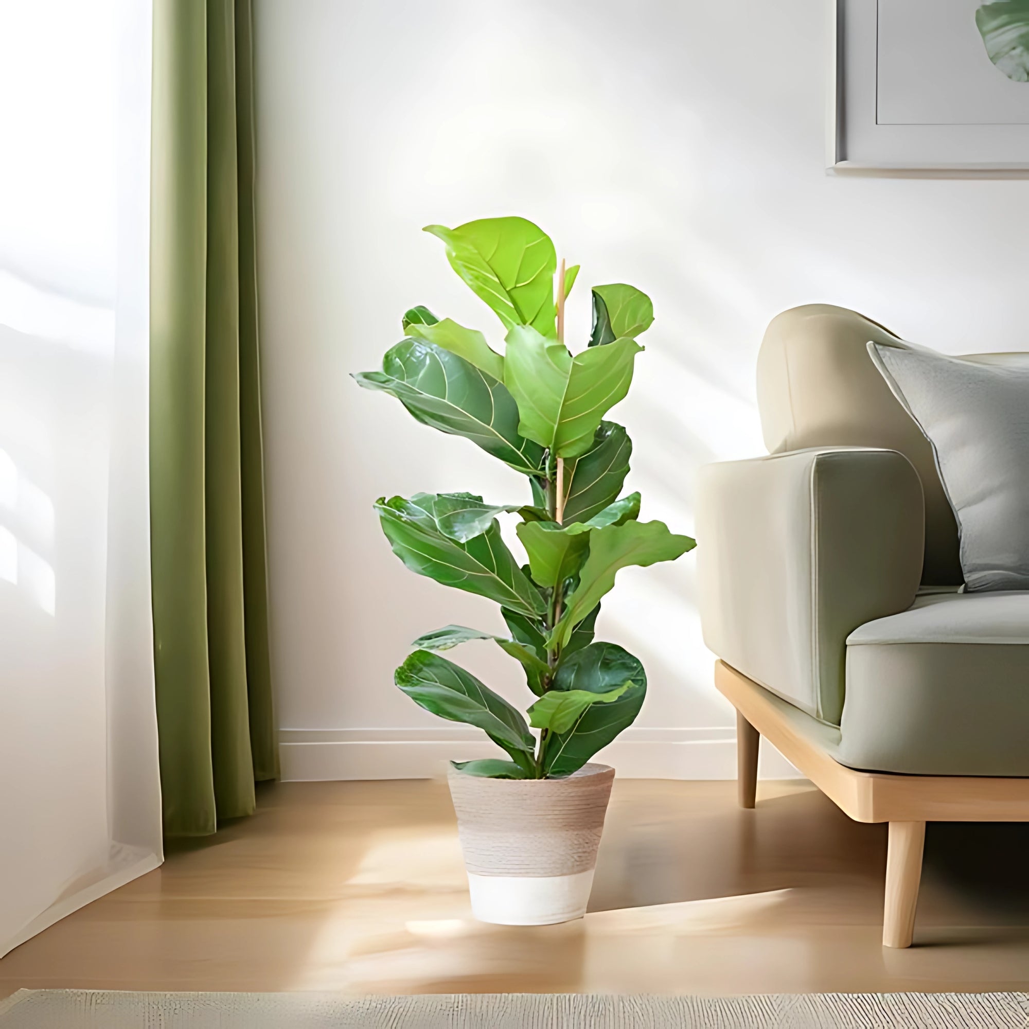 Vioolbladplant struik ↕80cm - Ø21cm | Met Lissabon mand - Wit