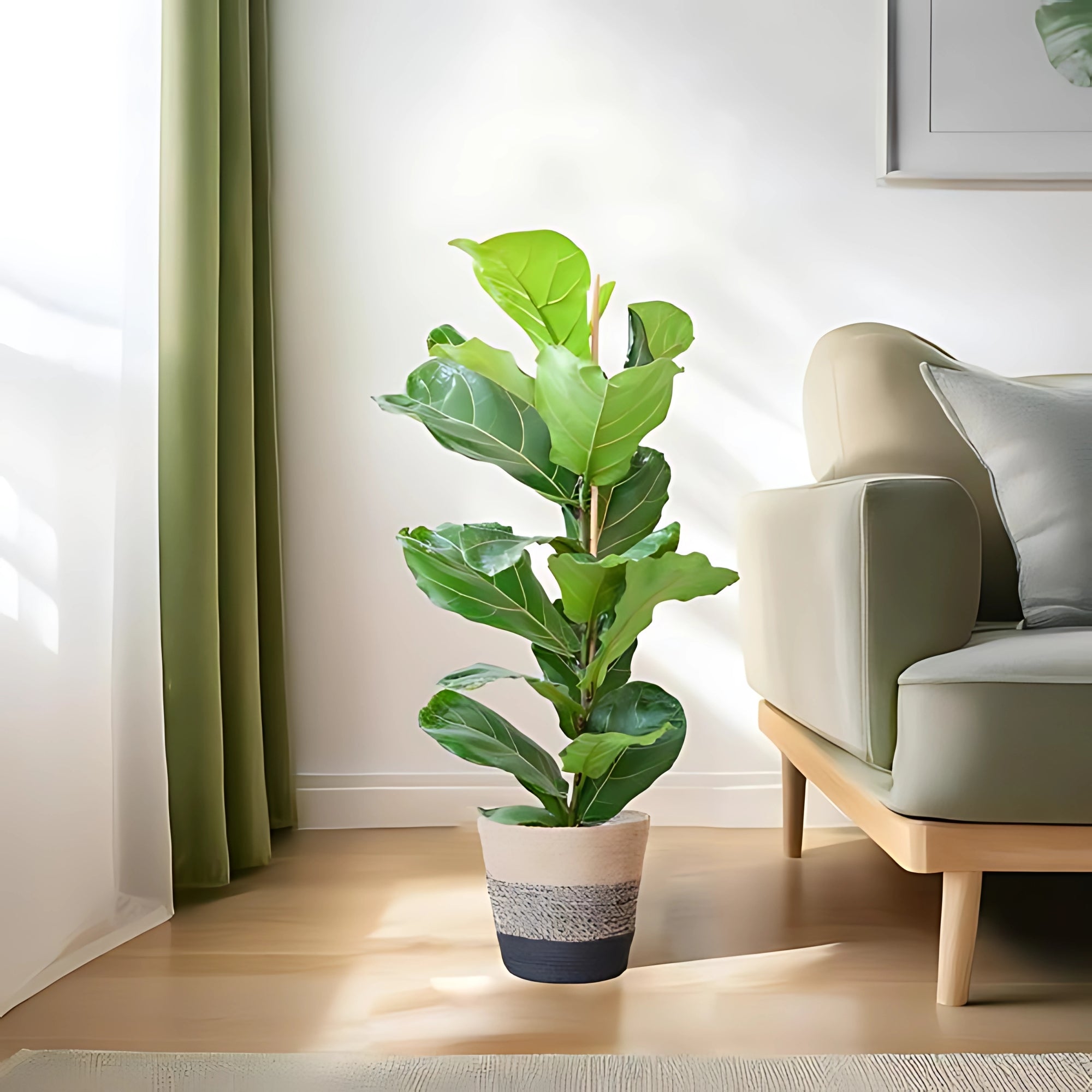 Vioolbladplant struik ↕80cm - Ø21cm | Met Lissabon mand - Zwart